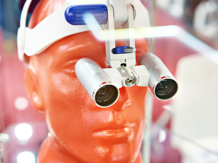 Binocular head magnifier on a mannequin in store exhibit