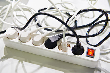 Power strip with extension cord and indicatorの写真素材