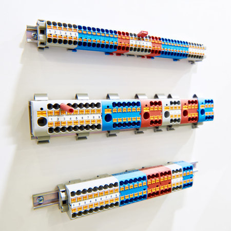 Distribution terminal blocks electric connectors on stand exhibition