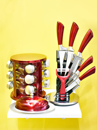 Stainless steel kitchen knife set in the store
