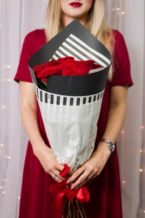 a bouquet of red rosesの写真素材