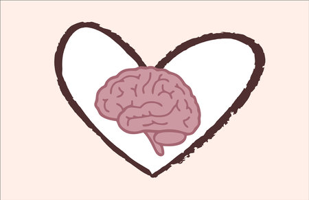 Cute brain in heart. Logic and feeling, Balance your life vector illustration. mental health and meditation.のイラスト素材