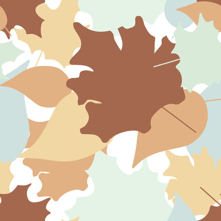 Autumn leaves vector seamless pattern. Endless pastel Color background. Illustration with Fallen maple leaf for Printing, Fabric, Wrapping paper, textile, dress, cover and package.のイラスト素材