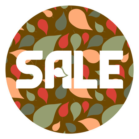 Autumn Season Sale round Banner. Vector Promotion poster with lettering. Seasonal illustration for Website with leaves and text. Graphic design for poster, flyer, marketingのイラスト素材