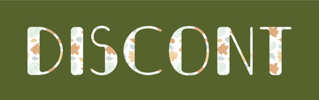 Discont autumn Banner on green background. Vector Wording or lettering for Season sale and website promotion. Leaves on a white backdrop. Design graphic with text.のイラスト素材