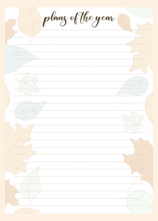 Planner page template. Autumn vector background for Notebook, Schedule, Journal. Trendy pages in floral design with Fallen leaves. Blank sheet Plans of the year. printableのイラスト素材