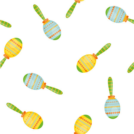 Maracas seamless pattern. Vector Flat illustration isolated on white. Festival and musical concept. Happy and Holiday, Sound toy. Traditional Holiday Decoration attribute, festiveのイラスト素材