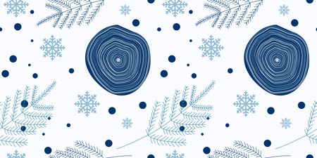 Seamless Winter Pattern with snowflakes, branches and dots. Vector Flat style illustration, template...