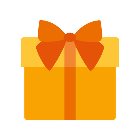 Flat Gift Box, Present with Ribbon Bow. Cartoon vector illustration for website and promotion banners isolated on white. Festive and celebration Design element. Postcard template, Decoration.のイラスト素材