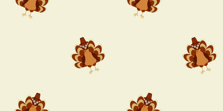 Happy Thanksgiving Day seamless pattern with Turkey. Hand drawn Holiday objects in flat style. Background Vector illustration for design, fabric, wrapping paper, Kitchen Textile.のイラスト素材