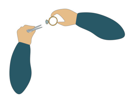 Hands making Jewelry Ring. Hand Holding Tweezers. Do it yourself workshop learning to make jewelry. Isolated Vector Flat style. Handmade classes and handicrafts. Jeweler day bannerのイラスト素材