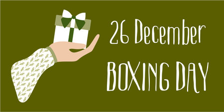 Boxing Day Sale 26 December Banner. Promotion design Background with Lettering. Cartoon Vector Flat illustration, Template for Poster, Banner, Flyer, Card, post. Lowest price, Promo, Best deal.のイラスト素材