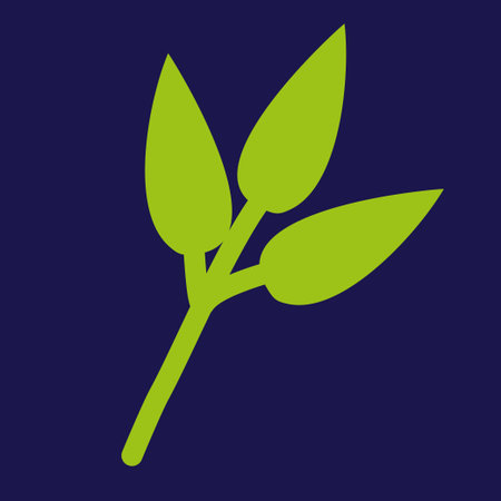 Flat green Leaves with stem icon isolated on Dark background. Hand Drawn Botany Cartoon illustration. Floral Design element for Card design, Postcard, Template, Logo. Spring and Summer Eco concept.のイラスト素材