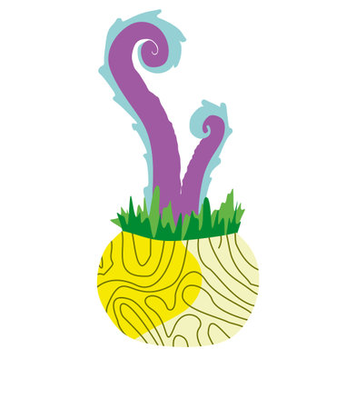 Cartoon fantasy alien monster plant in Flower pot. Vector nature element illustration Isolated on white background. Floral Flat design art, Monster colorful Fantastic Botany character. Hand Drawn Artのイラスト素材