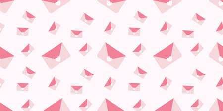 Love letters seamless pattern. Repeating design element for printing on wrapping. Surprise, gift, love and romance. March 8, wedding anniversary and Valentines day. Cartoon flat vector illustrationのイラスト素材