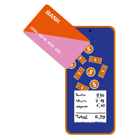 Vector Smartphone with banking card, coins, Bill and Wallet on white background. Isolated Banner...