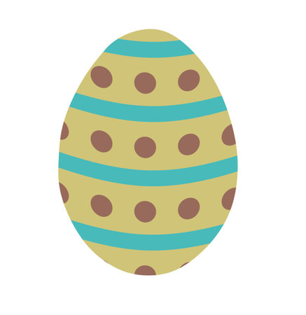 Colorful Decorated Easter egg with Stripes and Dots. Vector Flat or Cartoon Isolated Holiday Illustration. Religious Celebration Symbol, Traditional Spring Decoration for Greeting Card, Poster.のイラスト素材