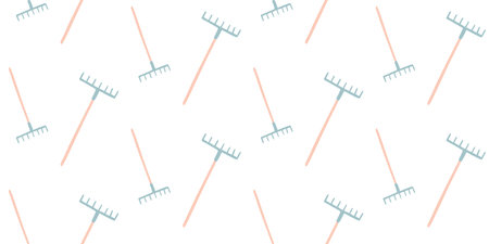 Rake seamless pattern. Suitable for backgrounds, wallpapers, fabrics, textiles, wrapping papers, printed materials, and many more. Editable Flat or Cartoon vector. Garden Equipment Background.のイラスト素材