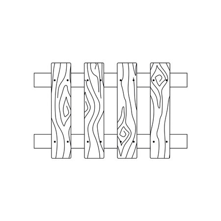 Doodle Wooden Fence, Linear icon. Editable stroke. Vector Outline Illustration of Garden border isolated on White background. Natural Planks Farm Board. Graphic Art for Logo, Color Bookのイラスト素材