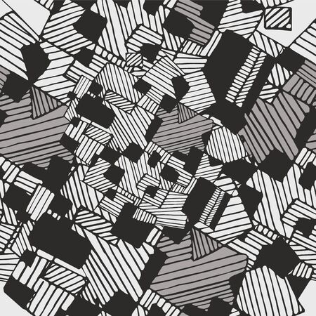Vector seamless flat abstract geometric pattern with chaotic stripes in monochrome pastel black, white and light brown colorsのイラスト素材