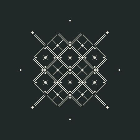 Vector abstract background with rhombs crosses and lines. Modern simple elegant geometric abstraction on dark green flat background.のイラスト素材