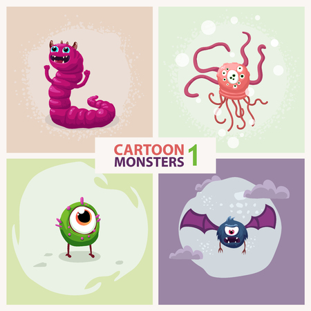 Funny cute cartoon vector monster characters setのイラスト素材