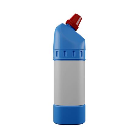 isolated blue plastic bottle household chemicals supplies on white background with red cap and blank cover. Good for commersial, banners. Easy remove backgroundの写真素材