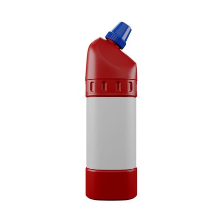 isolated red plastic bottle household chemicals supplies on white background with red cap and blank cover. Good for commersial, bamnners. Easy remove backgroundの写真素材