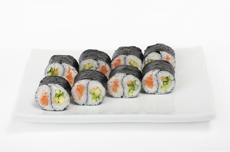 Japanese food - Yin Yang Roll with salmon and cucumberの写真素材