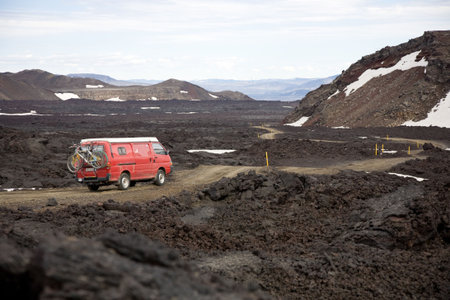 Driving through a lava field in Iceland.の写真素材