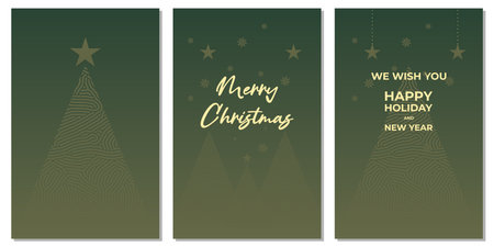 Merry Christmas and Happy New Year greeting card. Abstract green background. Vector illustration.のイラスト素材