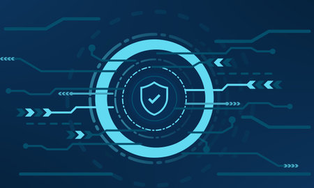 Cyber security concept with shield on blue background. Vector illustration.のイラスト素材