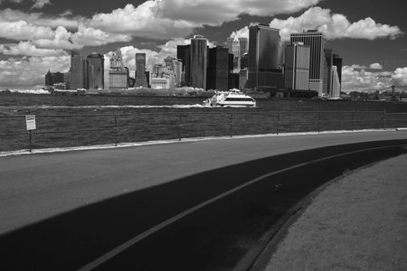 New York from the island with the roadの写真素材