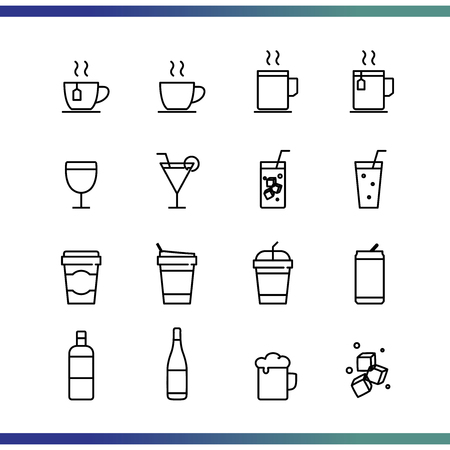 Set of Drink icon thin line editable to flat icon isolated on white background.のイラスト素材