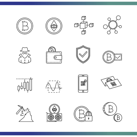 Bitcoin thin line icons set.のイラスト素材