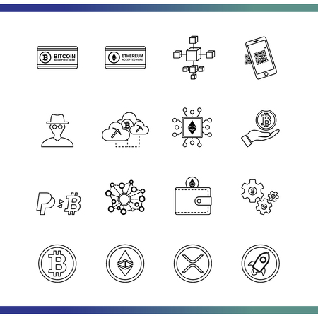 Bitcoin thin line icons set.のイラスト素材