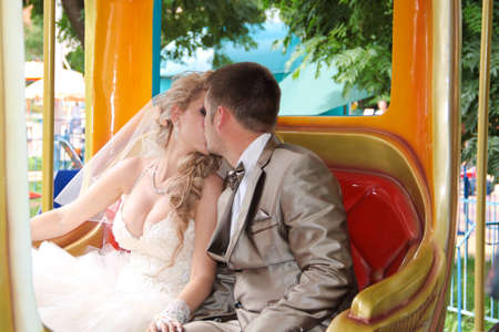 Young married couple in the wedding dayの写真素材