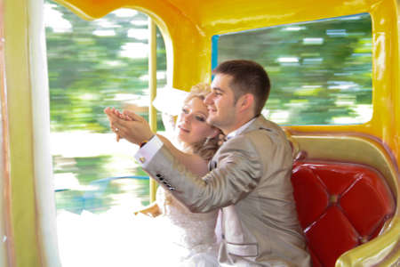 Young married couple in the wedding dayの写真素材