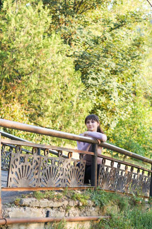 young girl on a walkの写真素材