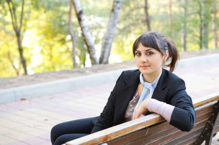 young girl on a walkの写真素材