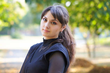 young girl on a walkの写真素材