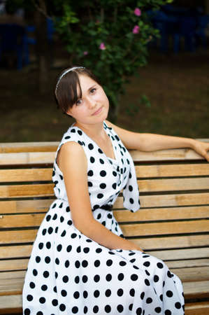 young girl on a walkの写真素材