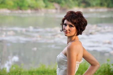 Pretty girl in a wedding dressの写真素材