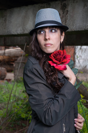 Portrait of a young girl outdoorsの写真素材