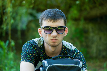 The young man smiles close upの写真素材