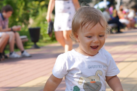 funny little boy closeupの写真素材