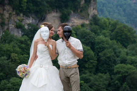 Beautiful married couple in the wedding dayの写真素材