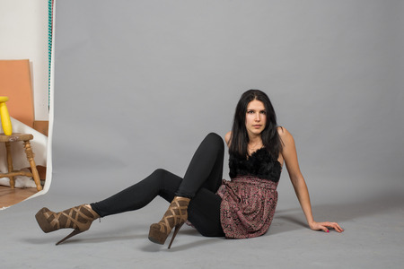 cute young girl on the shooting in the studioの写真素材