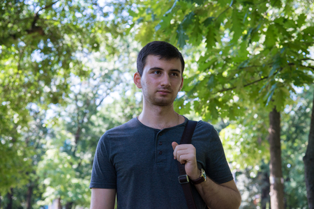 The young man smiles close upの写真素材