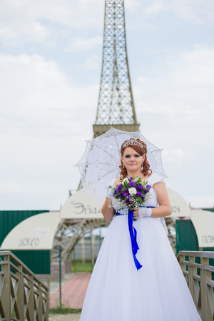 Beautiful bride on wedding dayの写真素材